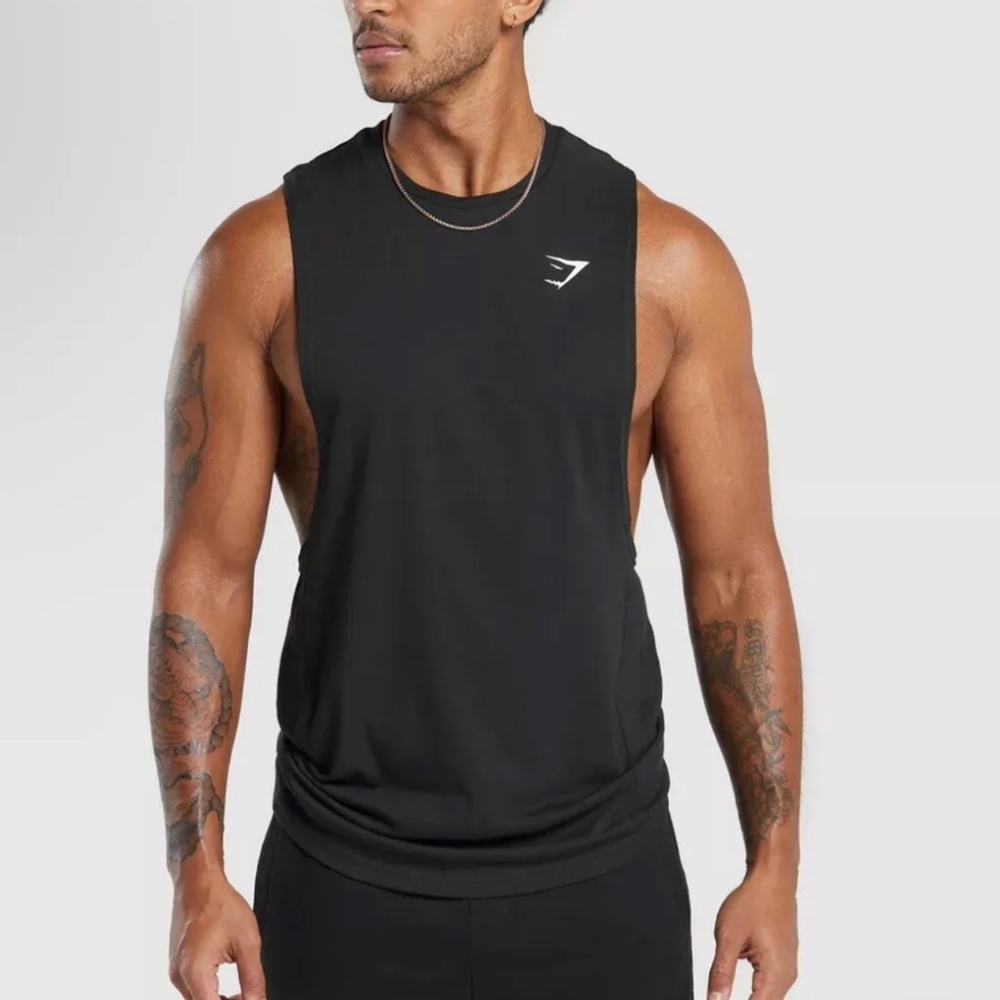 Gymshark Men React Drop Arm Body Building Gym Tank Top Black Cotton/Spandex XL